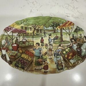 Designed By Brunelli Made In Italy Market Scene Oval Plate 9” See All Pics